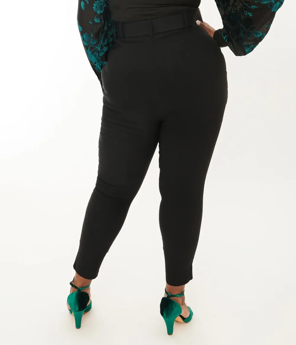 Unique Vintage Plus Size Black Belted Rizzo Cigarette Pants