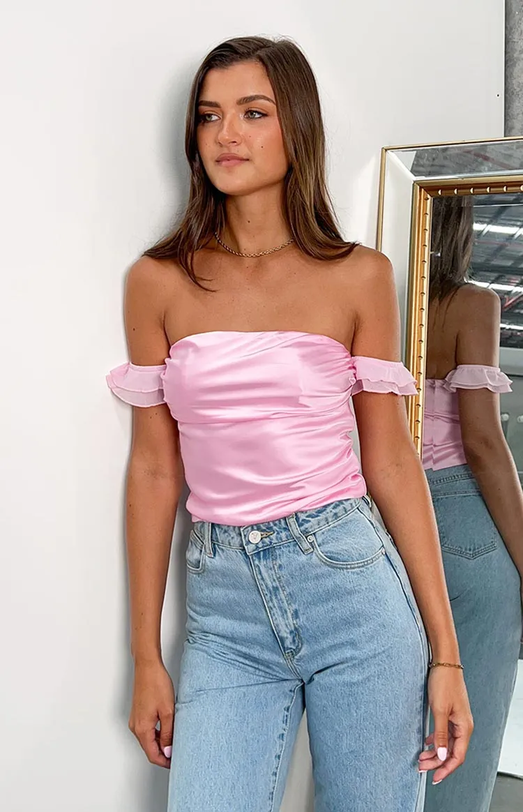 Silvia Pink Satin Crop Top