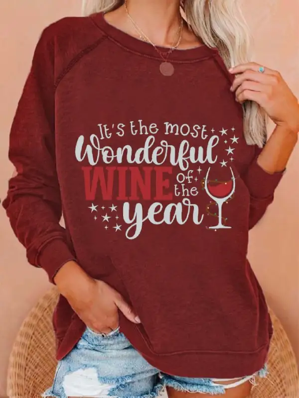 Women's Christmas It's The Most Wonderful Wine of The Year Printed Sweatshirt