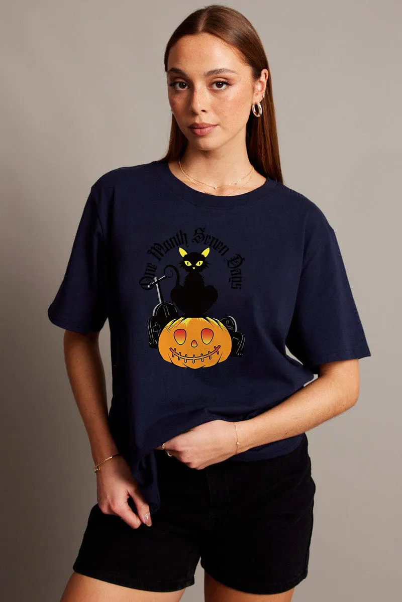 Women's Artistic Pumpkin Letter Combination Printed T-shirt