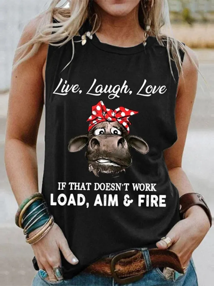 Live Laugh Love Cow Sleeveless Tank Top