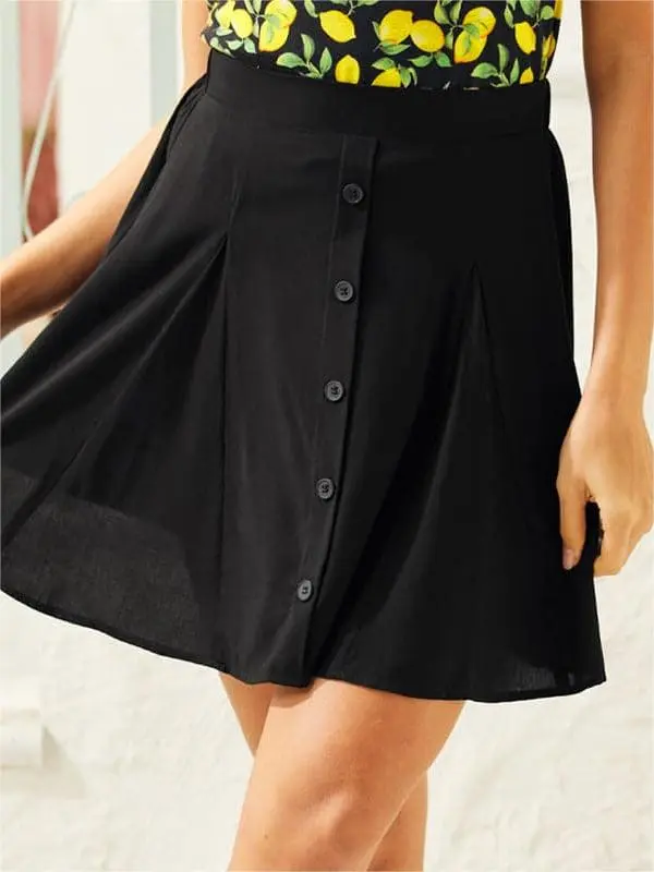 Black Casual A-Line Button Skirts