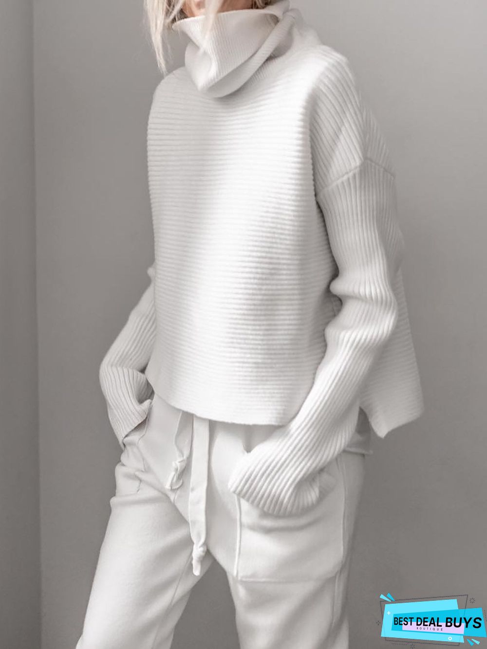 Turtleneck Knitted Two Pieces Pants Suits