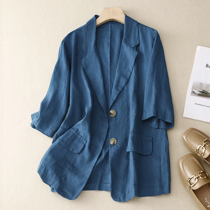 All-match casual button-down cotton linen jacket