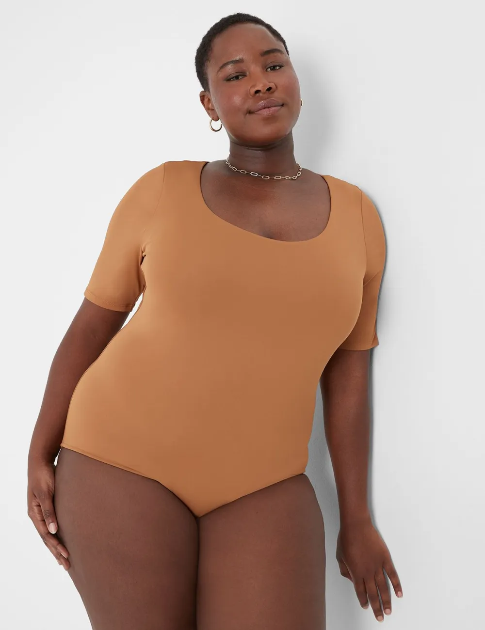 Fitted Short-Sleeve Scoop-Neck Bodysuit