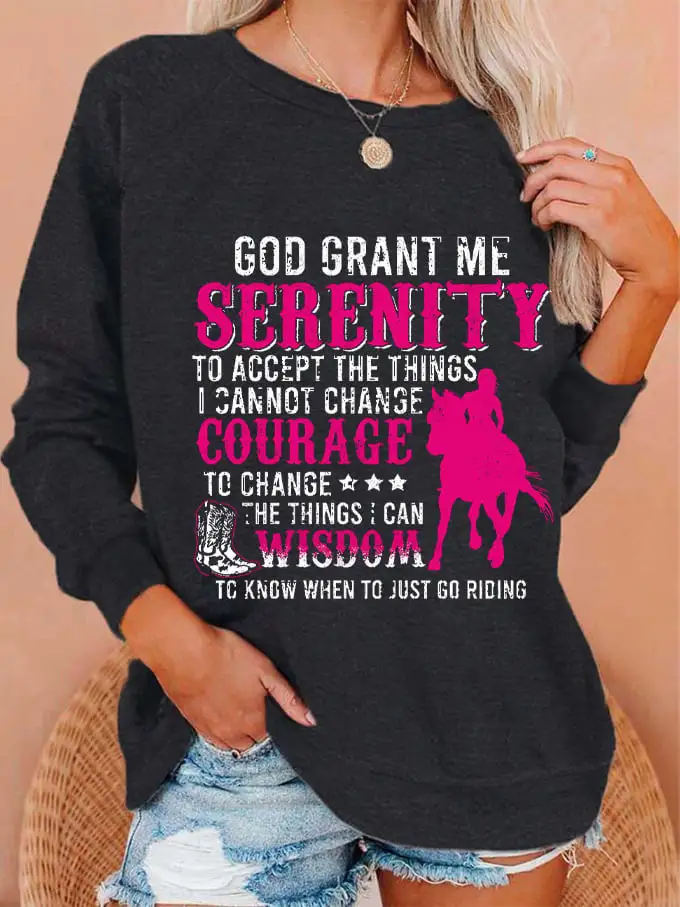 Women's Western Horse Lover God Grant Me Serenity Printed Sweatshirt