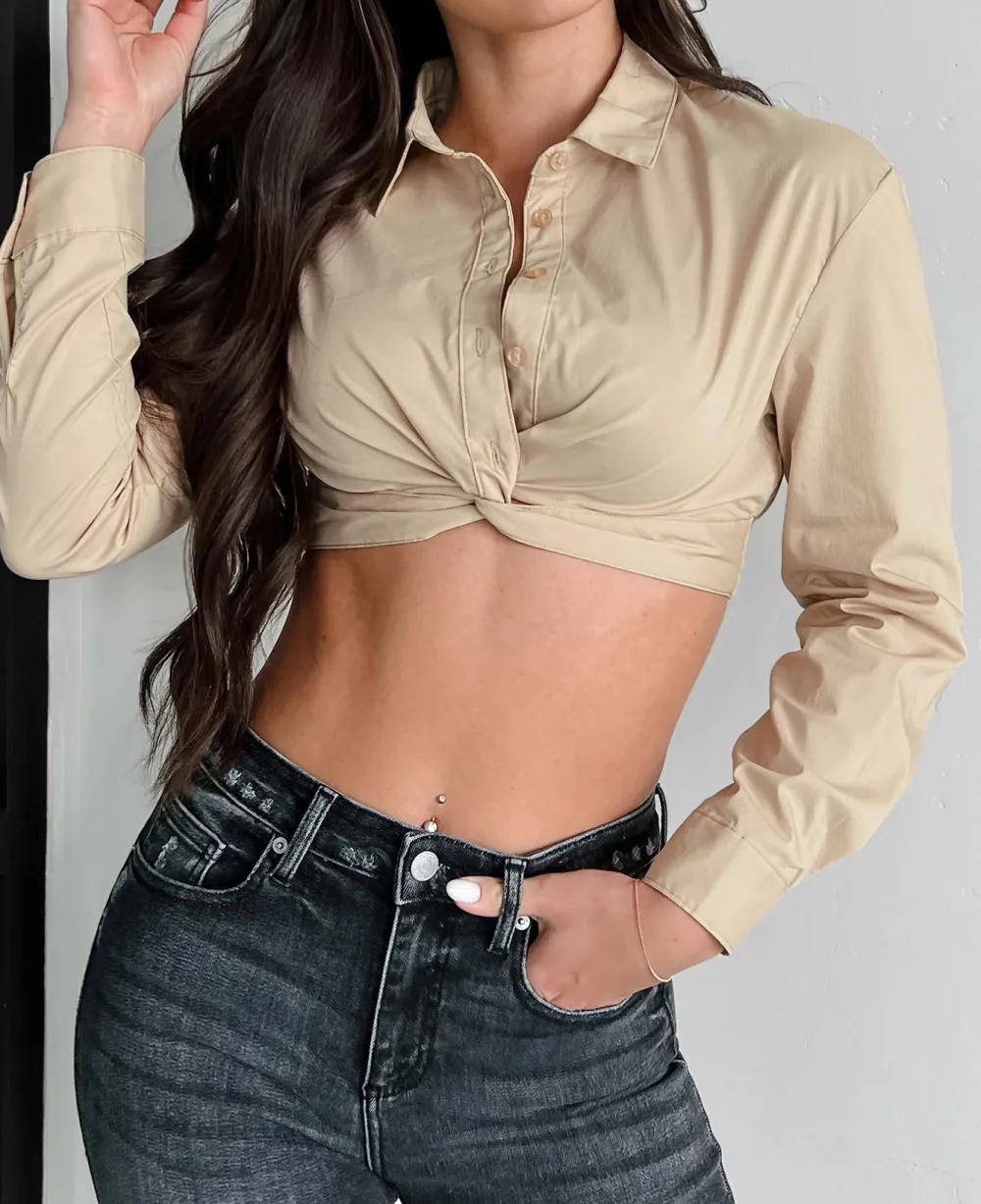 Business Proposition Cropped Button-Down Shirt