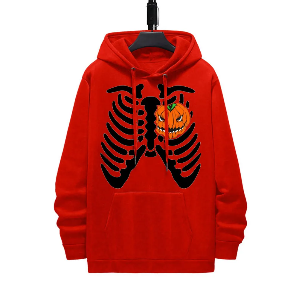 SKULL CHEST HALLOWEEN PATTERN PRINTED HOODIE