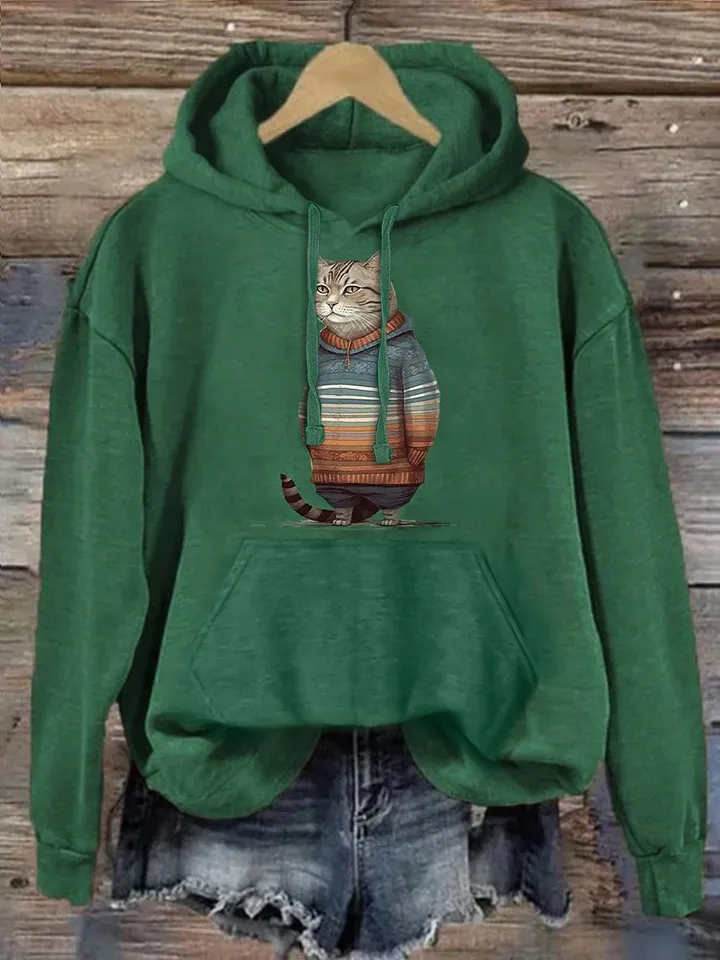 Cute Cat Print Hoodie