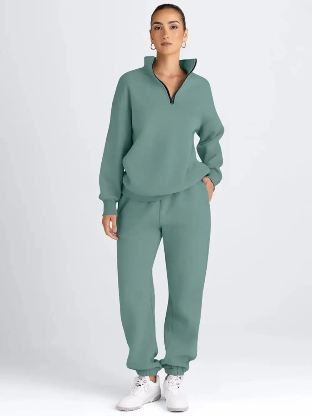 2 Piece Sweatsuits Long Sleeve Half Zip Pullover and Baggy Sweatpants