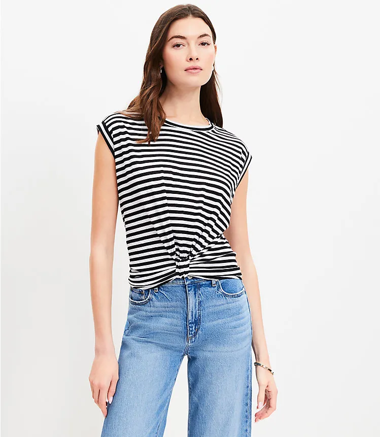 Stripe Knotted Muscle Tank Top