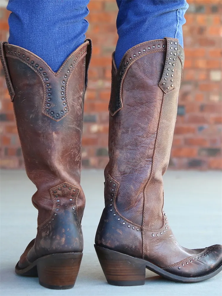 Western Vintage Studded Cowgirl Boots