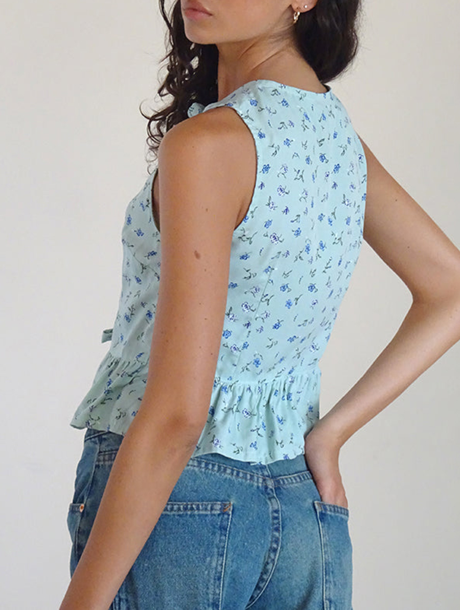 Revata Tie Front Top In Pretty Petal Green