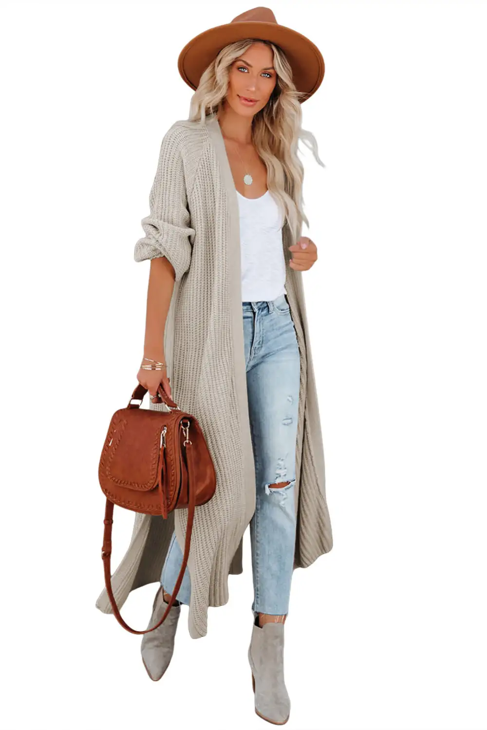 Open Front Side Slit Duster Knit Cardigan