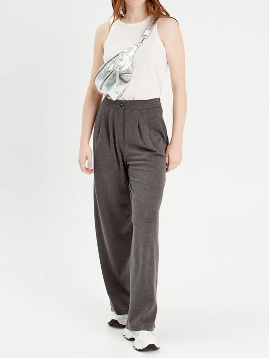 Pantalon city large fluide gris clair femme