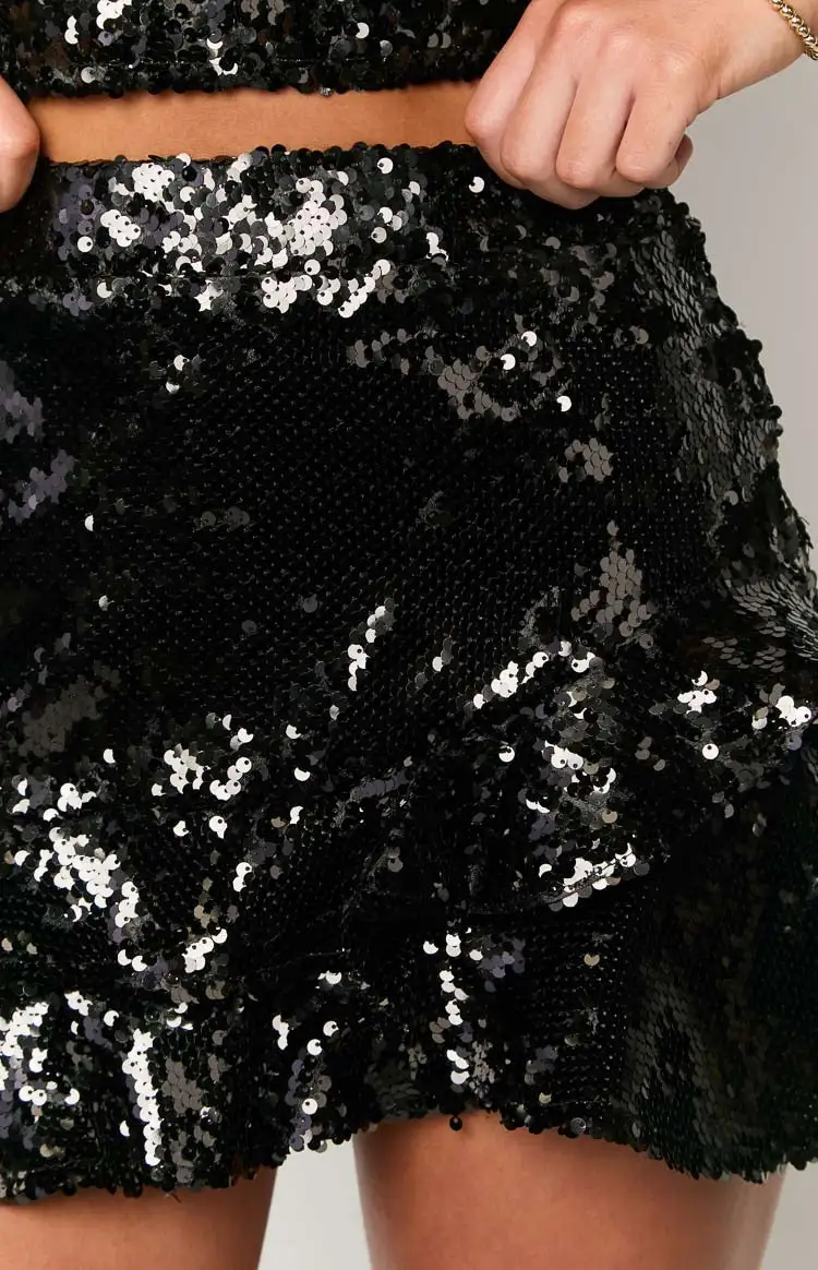 Sass Black Sequin Mini Skirt