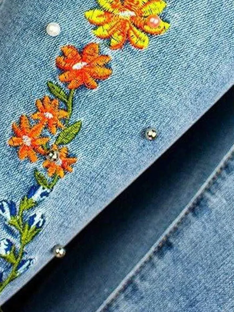 Denim embroidered bell bottoms