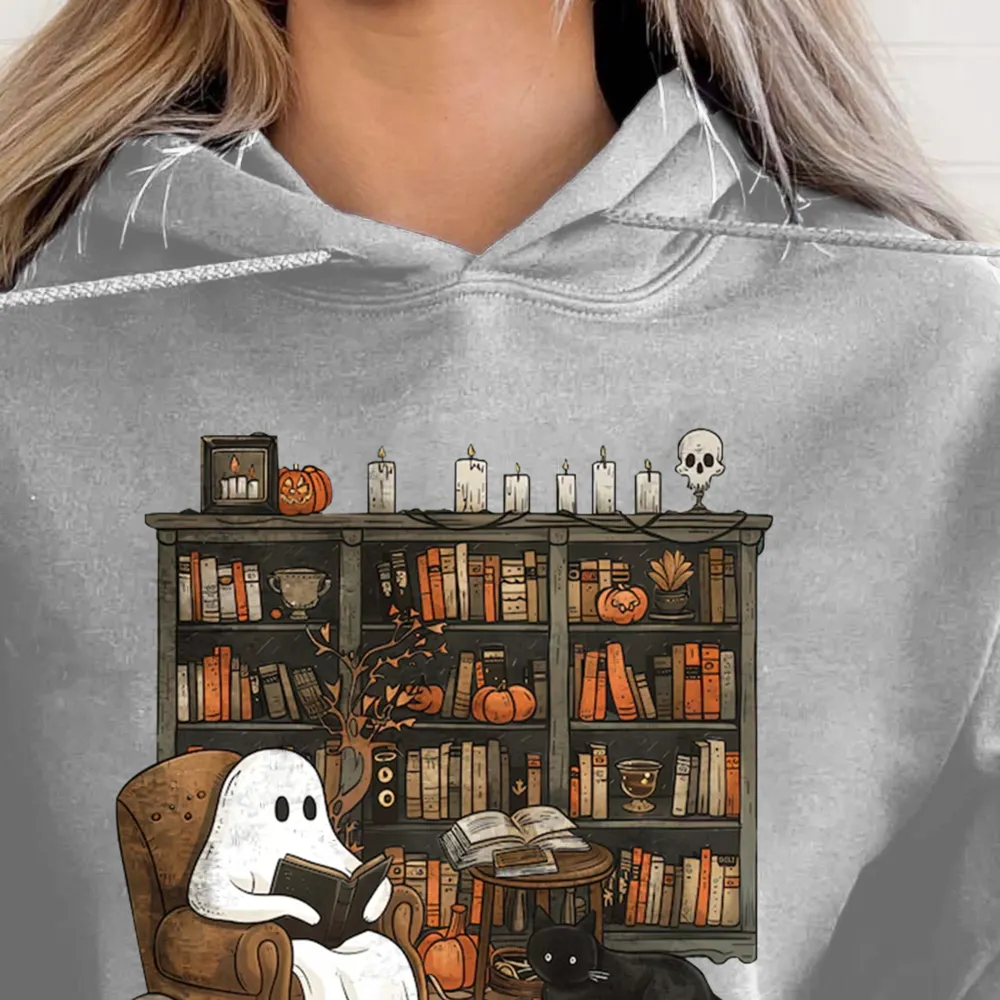 Retro Ghost Reading Books Hoodie