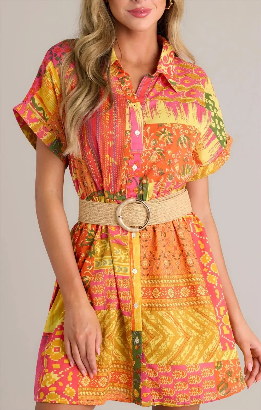 SUNSET PAINTINGS 100% COTTON ORANGE MULTI MINI DRESS