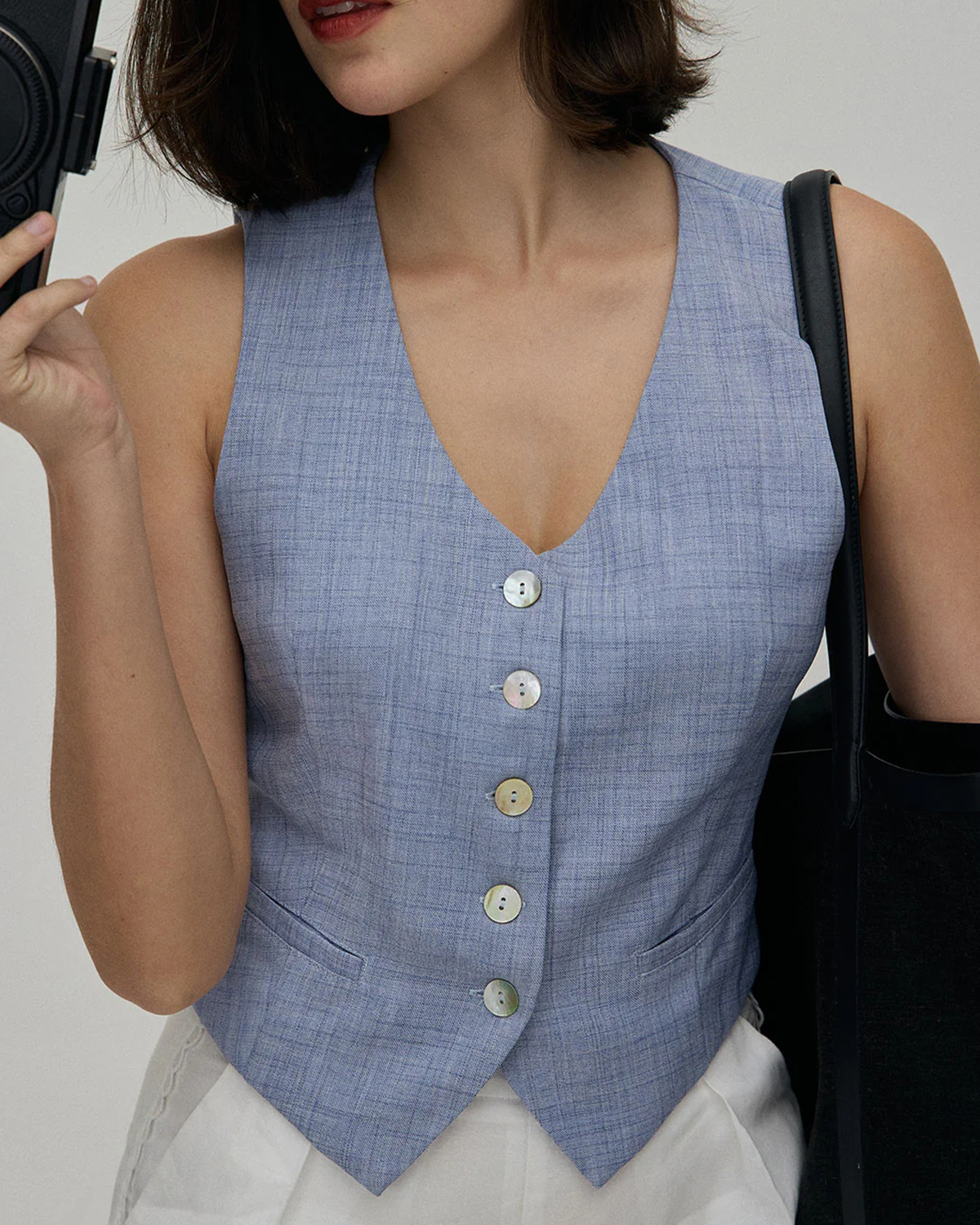 The Blue V-Neck Button Vest