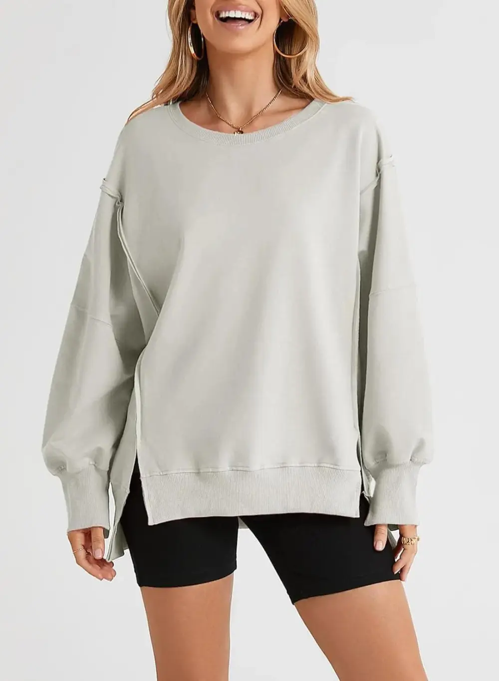 Oversized Reverse Seam Sweatshirt Long Sleeve Crewneck Pullover