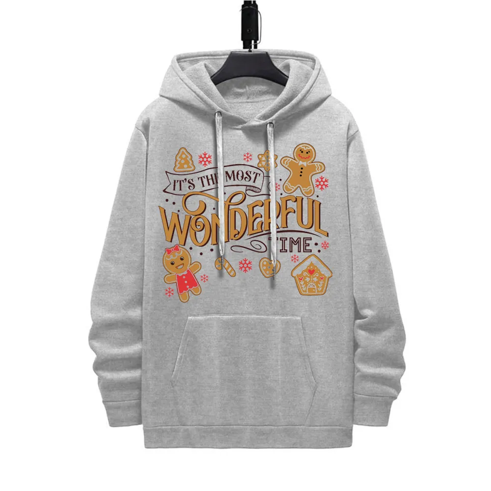 ITS THE MOST WONDERFUL TIME CHRISTMAS PATTERN PRINTED HOODIE