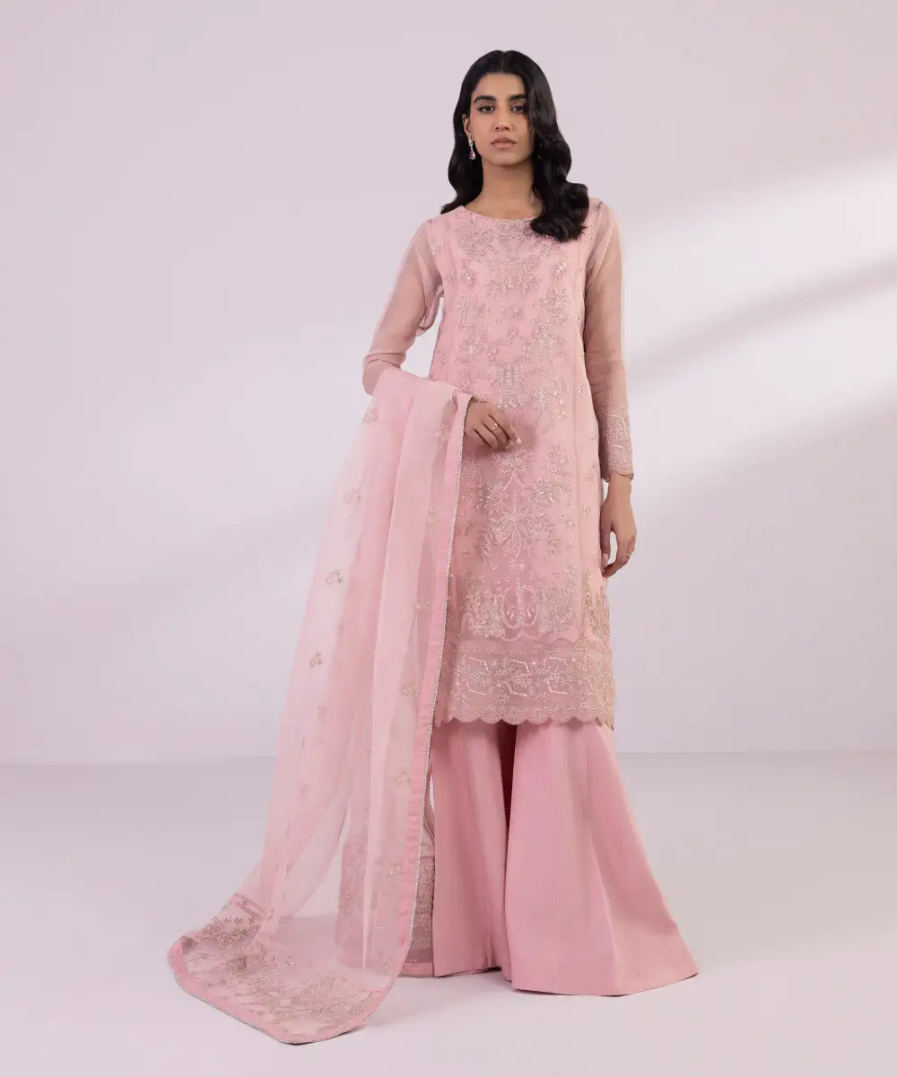 3 Piece - Embroidered Organza Suit