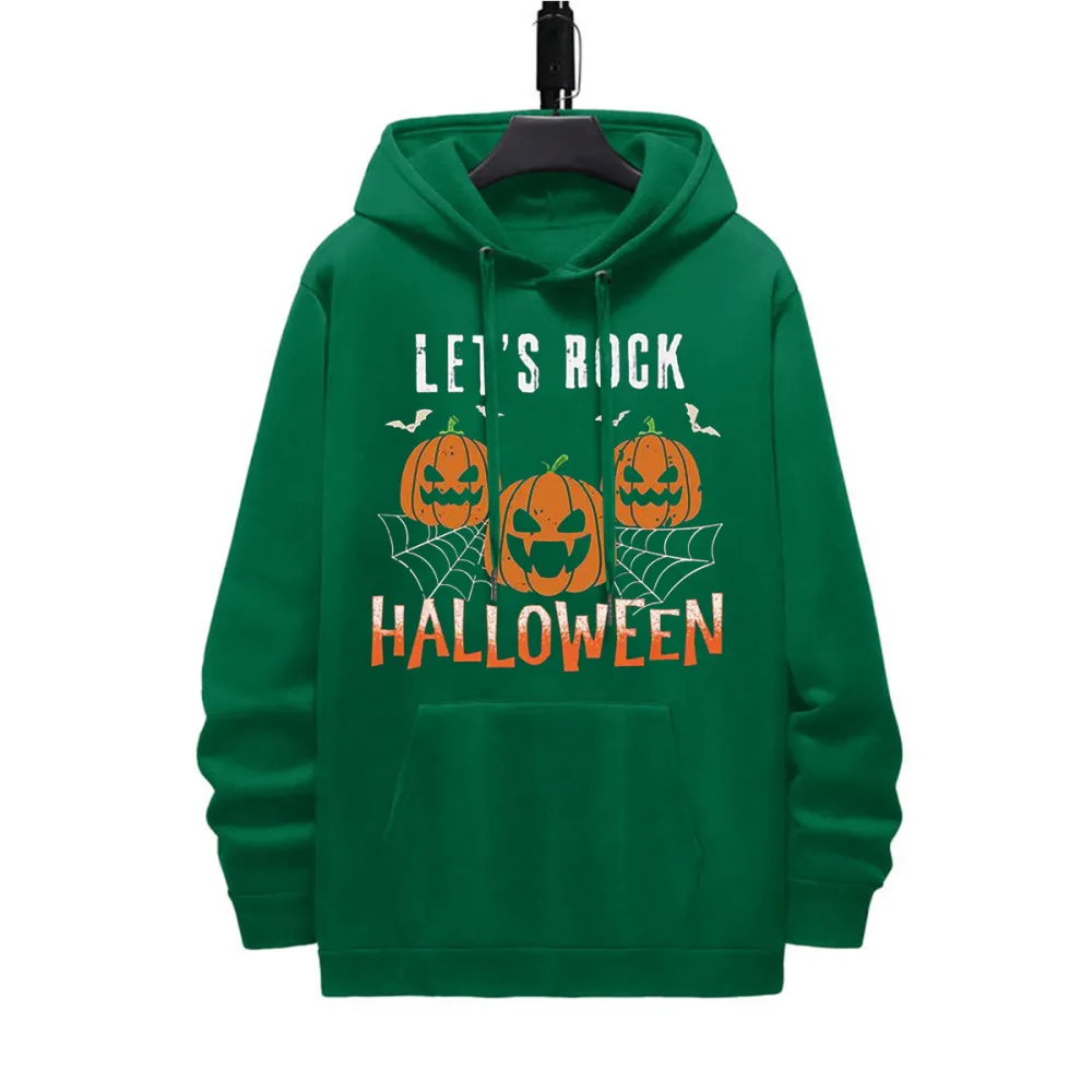 LET'S ROCK HALLOWEEN PATTERN PRINTED HOODIE