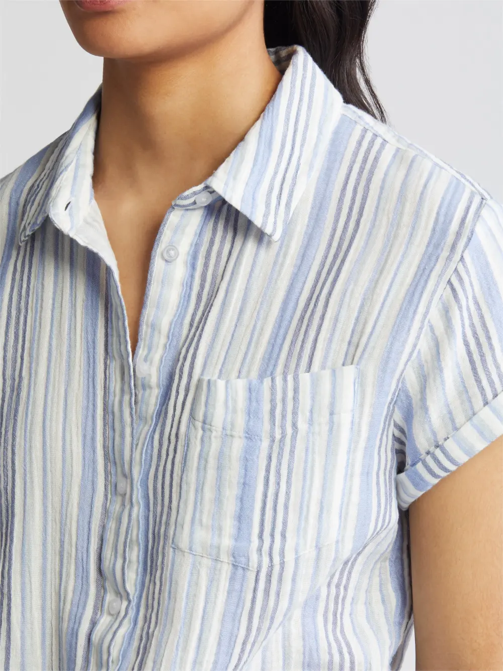 Stripe Cotton Gauze Button-Up Shirt