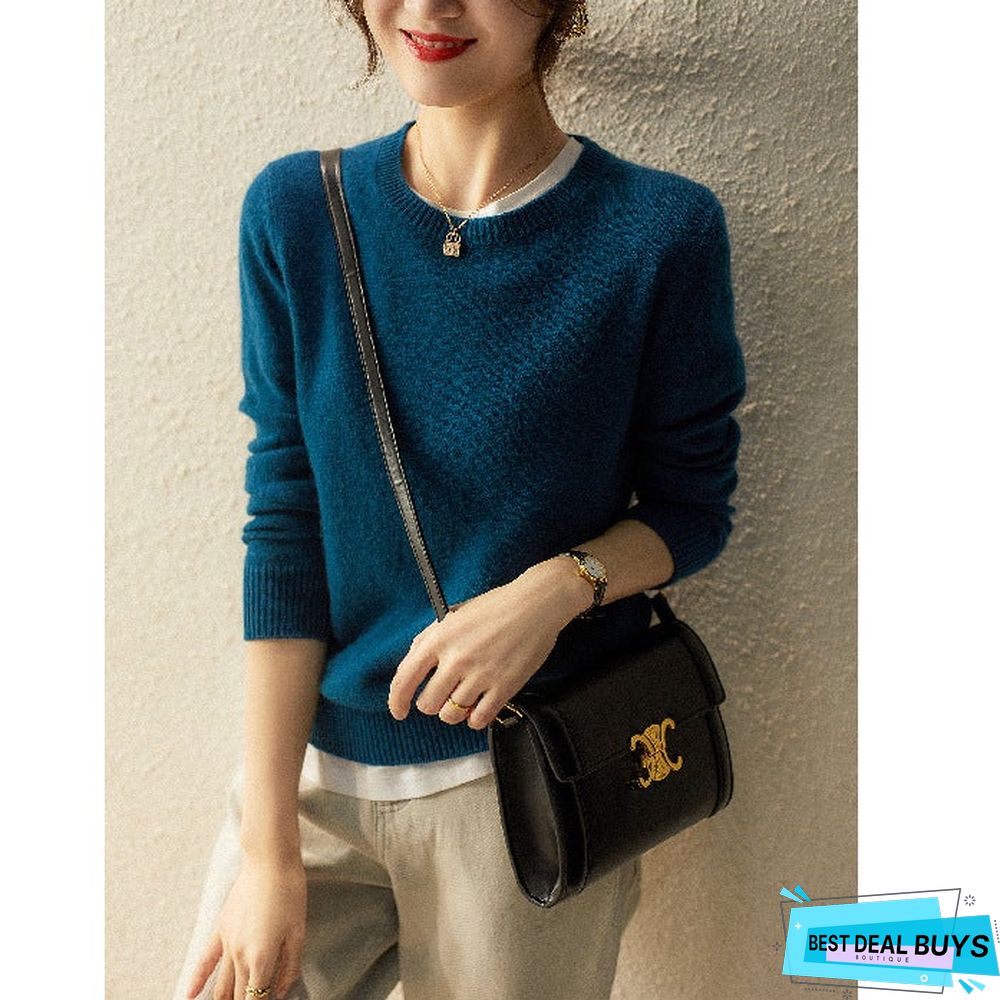 Loose Round Neck Pullover with Thin Knitted Bottoming Shirt