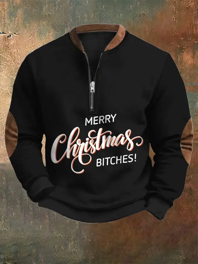 Men's Fuck it's Christmas Time Print Zip-Up Sweatshirt