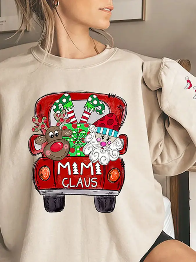 Women'S Casual Mimi, Grandma Claus Printed Long Sleeve Sweatshirt