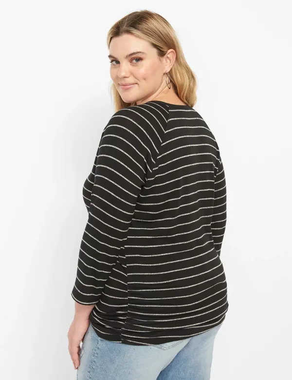 Classic 3/4-Sleeve Notch-Neck Ruched-Side Tee