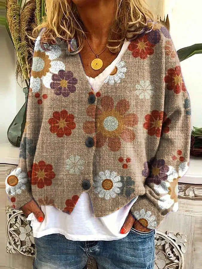 Women's Casual Art Print Plush Cardigan