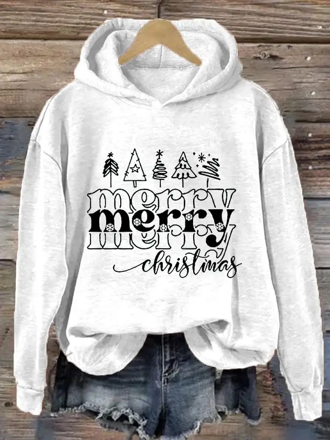 Women's Merry Christmas Christmas Tree Printing Casual Hoodie