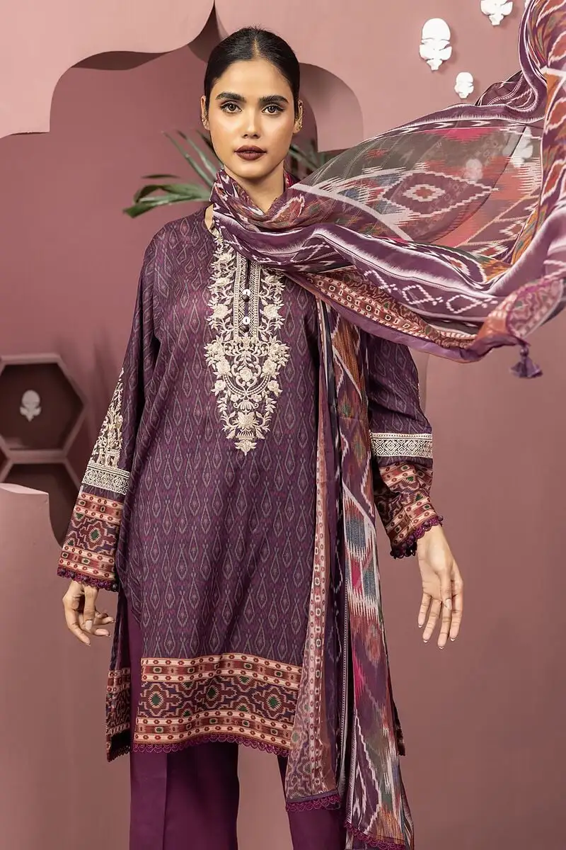 3 Piece Kurta Embroidered | Dupatta& Bottom & Tops | Color gray purple