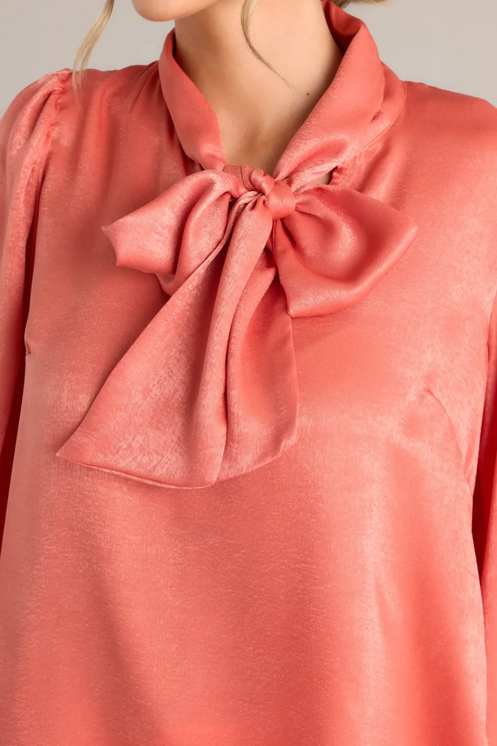 I'M IN CHARGE PINK CORAL TIE NECK TOP