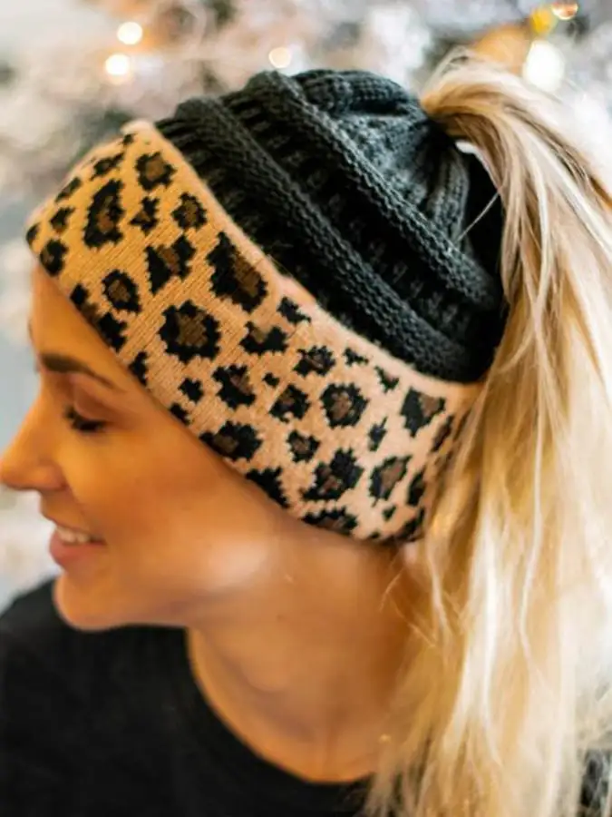 🔥Buy 3 Get 10% Off🔥Women's Western Retro Leopard Print Stitching Design Beanie (Without Logo)