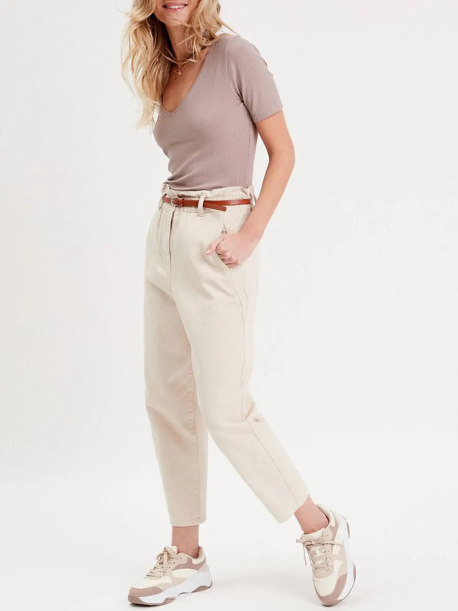 Pantalon slouchy ceinturé ecru femme