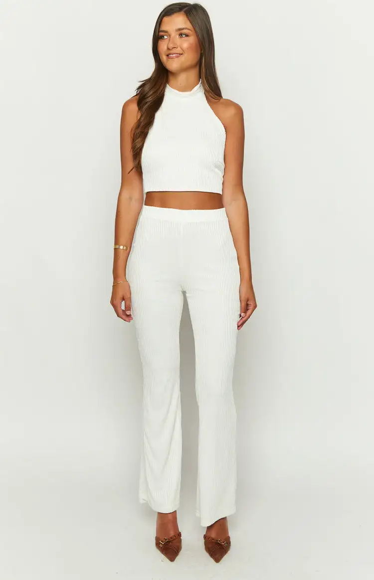 Queenie White Halter Crop Top