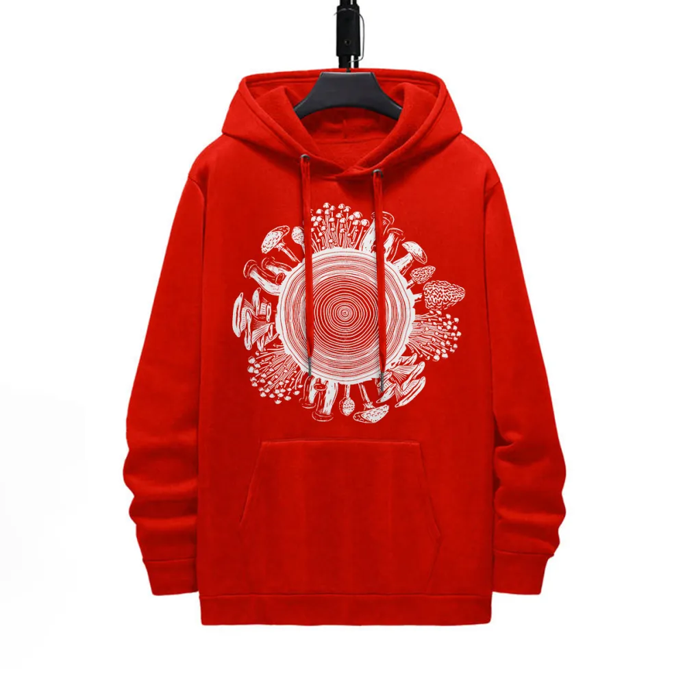 WOOD GRAIN MUSHROOMSPATTERN PRINTED HOODIE