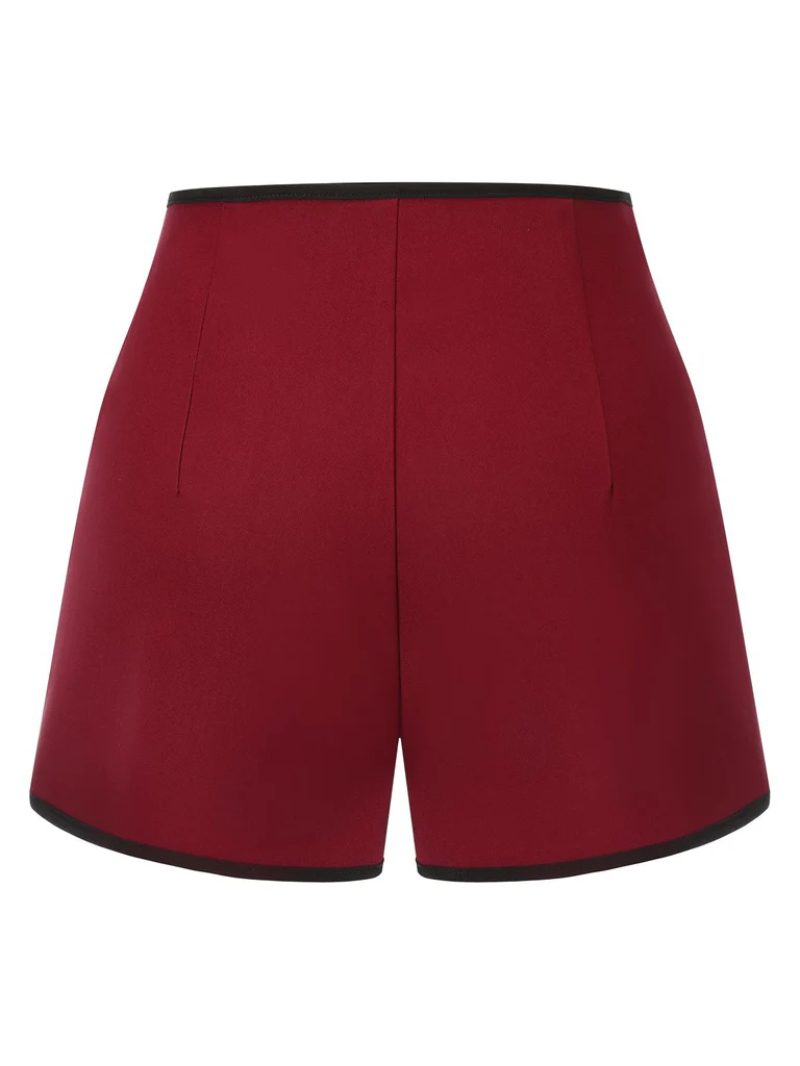 RED 1950S ELASTIC WAIST SOLID SHORTS