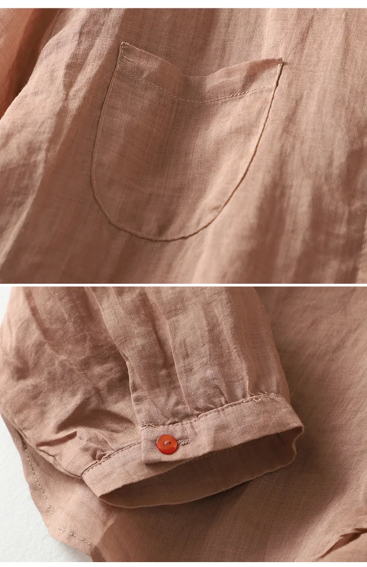 Art retro cotton linen color button irregular shirt