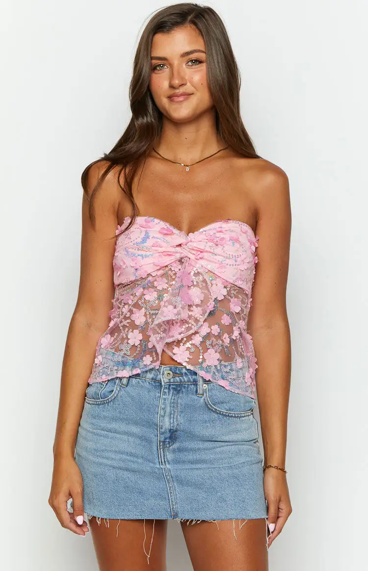 Isabella Pink Sequin Strapless Top