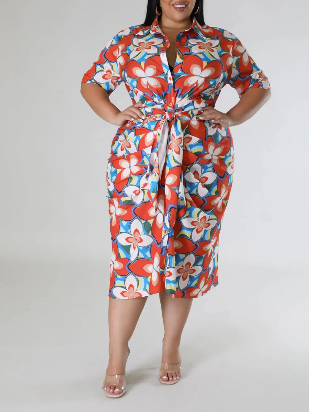 Plus-Size Fashion Women'S Floral Print Dress