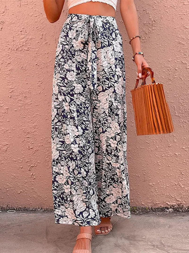 Plant printed casual pants