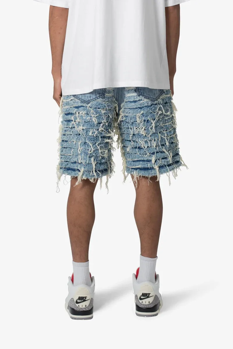 ALLOVER FRAYED DENIM SHORTS