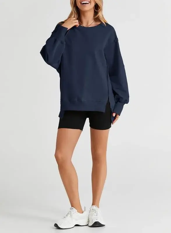 Oversized Reverse Seam Sweatshirt Long Sleeve Crewneck Pullover