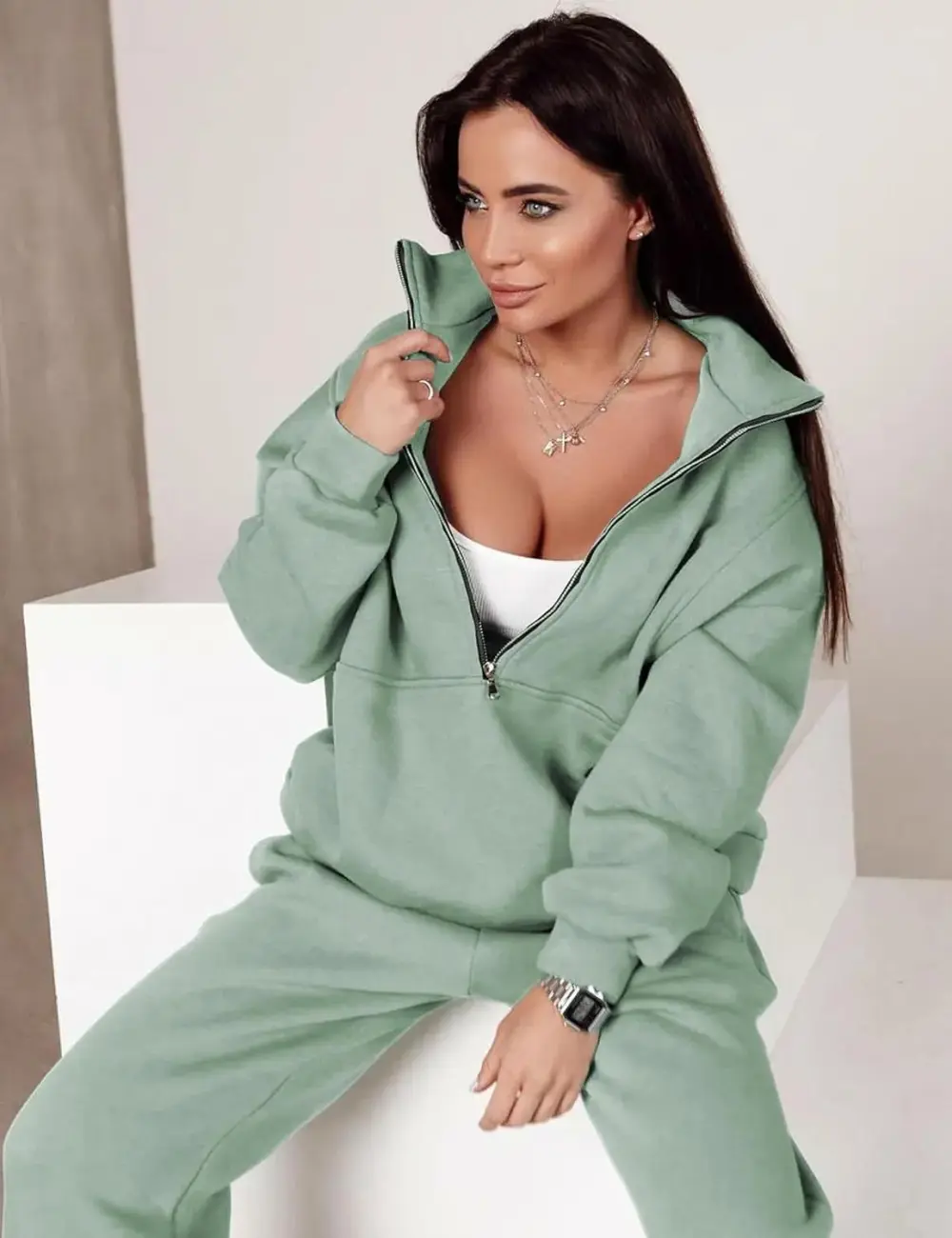 2 Piece Half Zip Sweatsuits Fleece Sweatshirt and Joggers Set Tracksuit