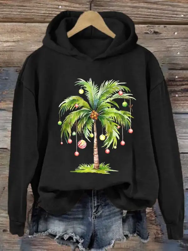 Women'S Casual Christmas Palm Tree Printed Long Sleeve Sweatshirt